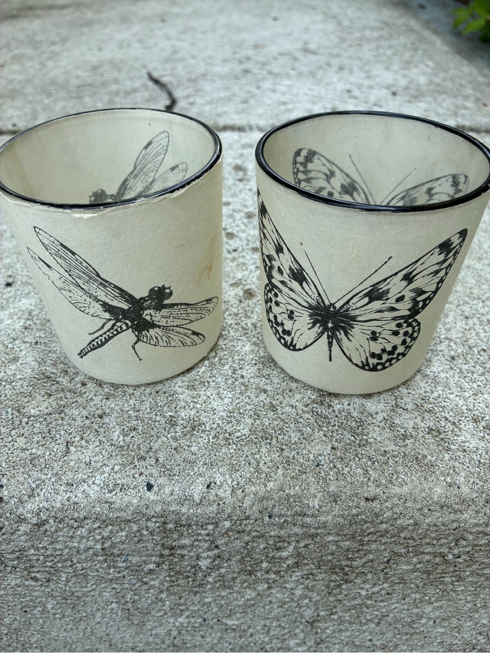 Decorative Cream Butterfly & Dragonfly Votive Candle Holders - Set of 2